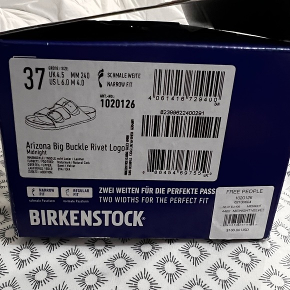 COPY - BIRKENSTOCK ARIZONA BIG BUCKLE RIVET LOGO MIDNIGHT VELVET SLIDES - Picture 4 of 4